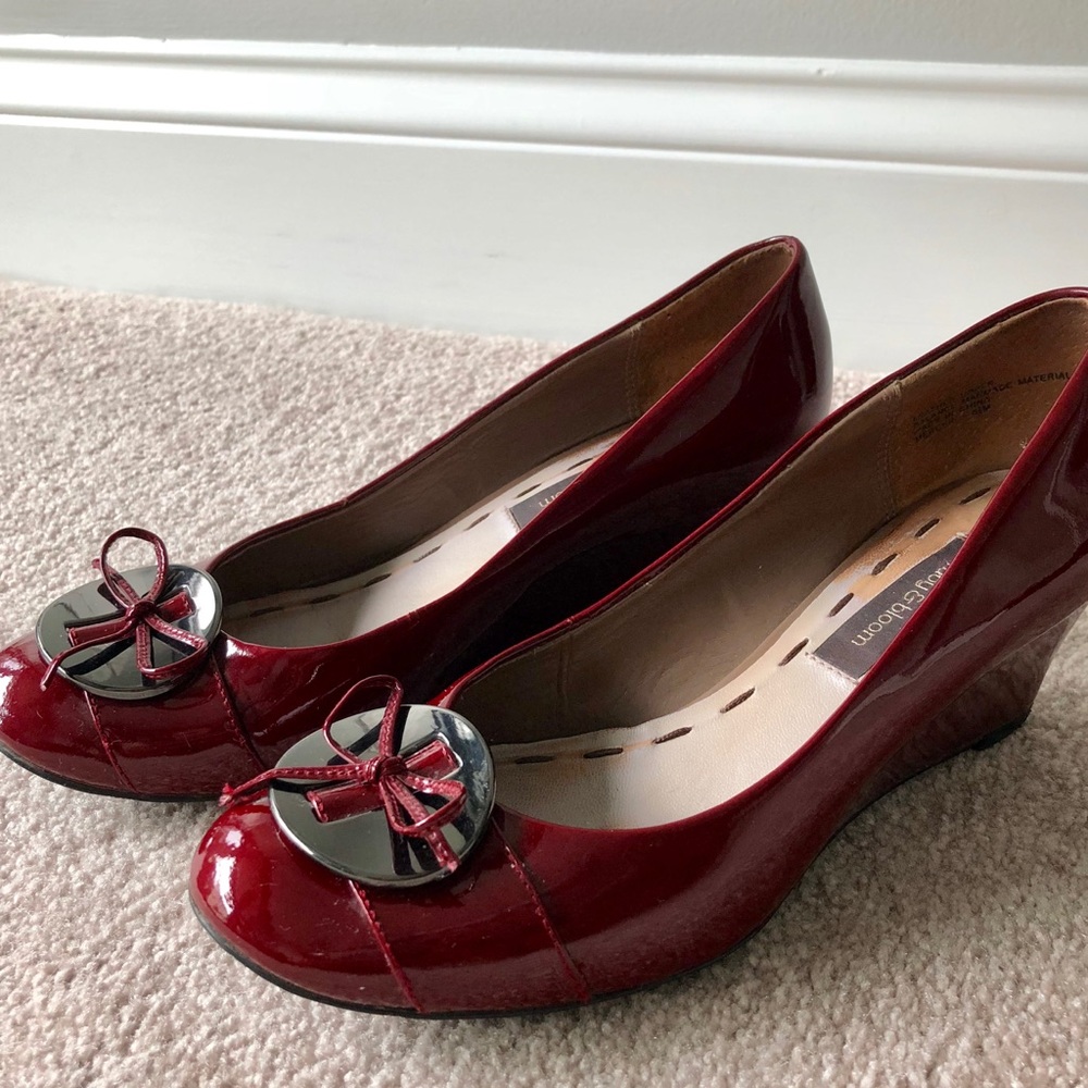 Ruby & Bloom Red Patent Leather Wedges